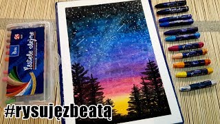 Rysujemy nocne niebo pastelami olejnymi 🌌🌠 Night sky oil pastels speed drawing rysujęzbeatą [upl. by Eimorej]