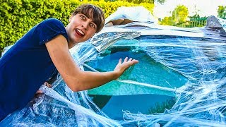 FILLED CAR WITH PACKING PEANUTS amp BUBBLE WRAPPED IT PRANK [upl. by Armington]