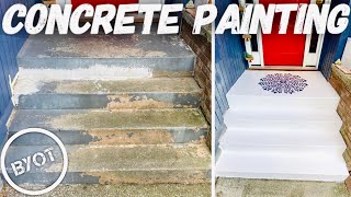 DIY FRONT STAIR TRANSFORMATION  How To Paint Concrete [upl. by Nahs]